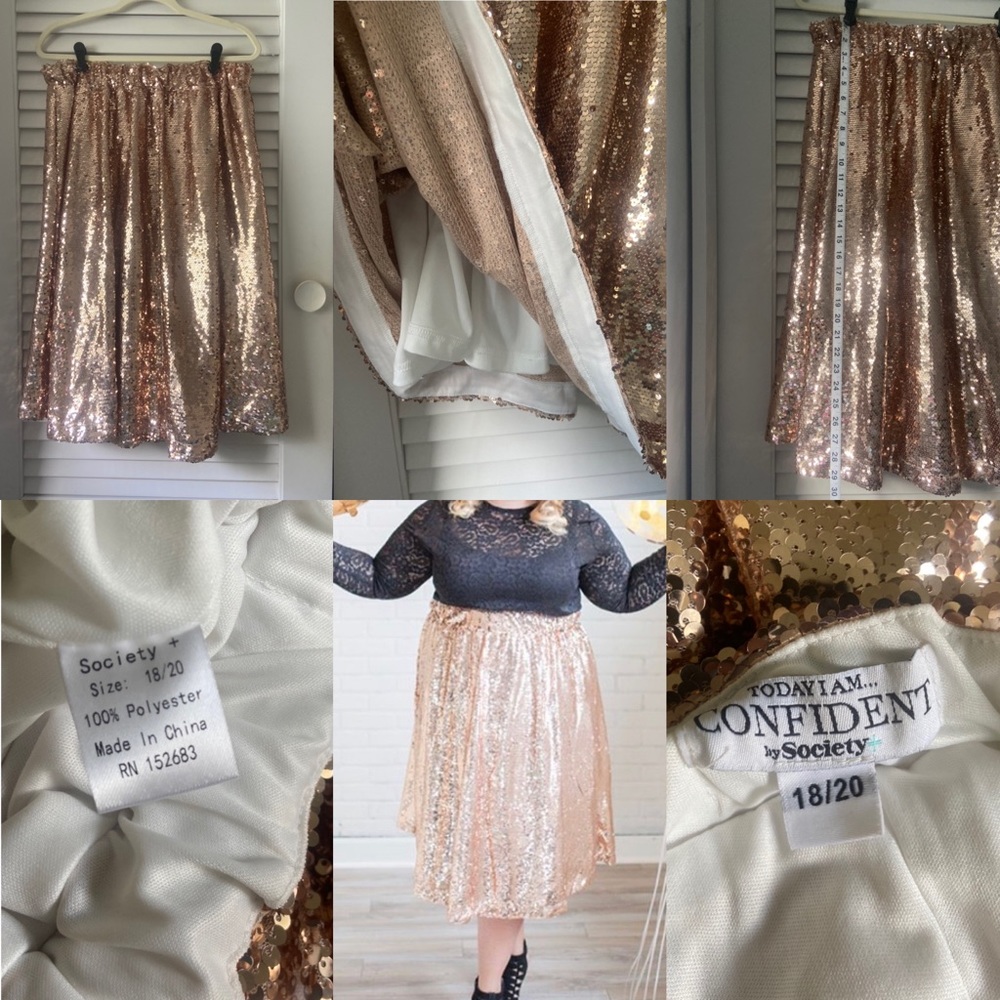 Society Plus Rose Gold Sequin Skirt